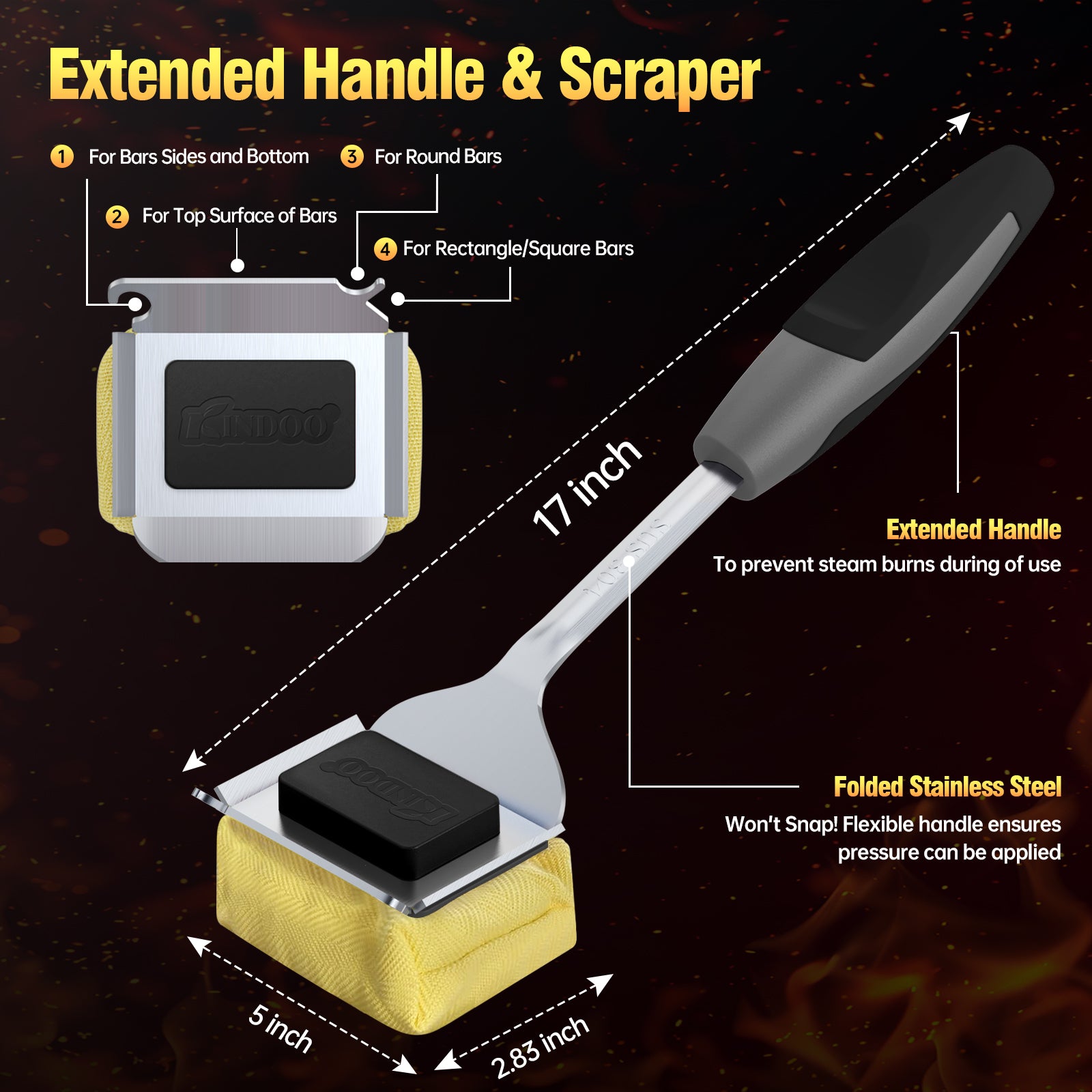 Gray, safe, non-scratching, and bristle-free steam grill brush