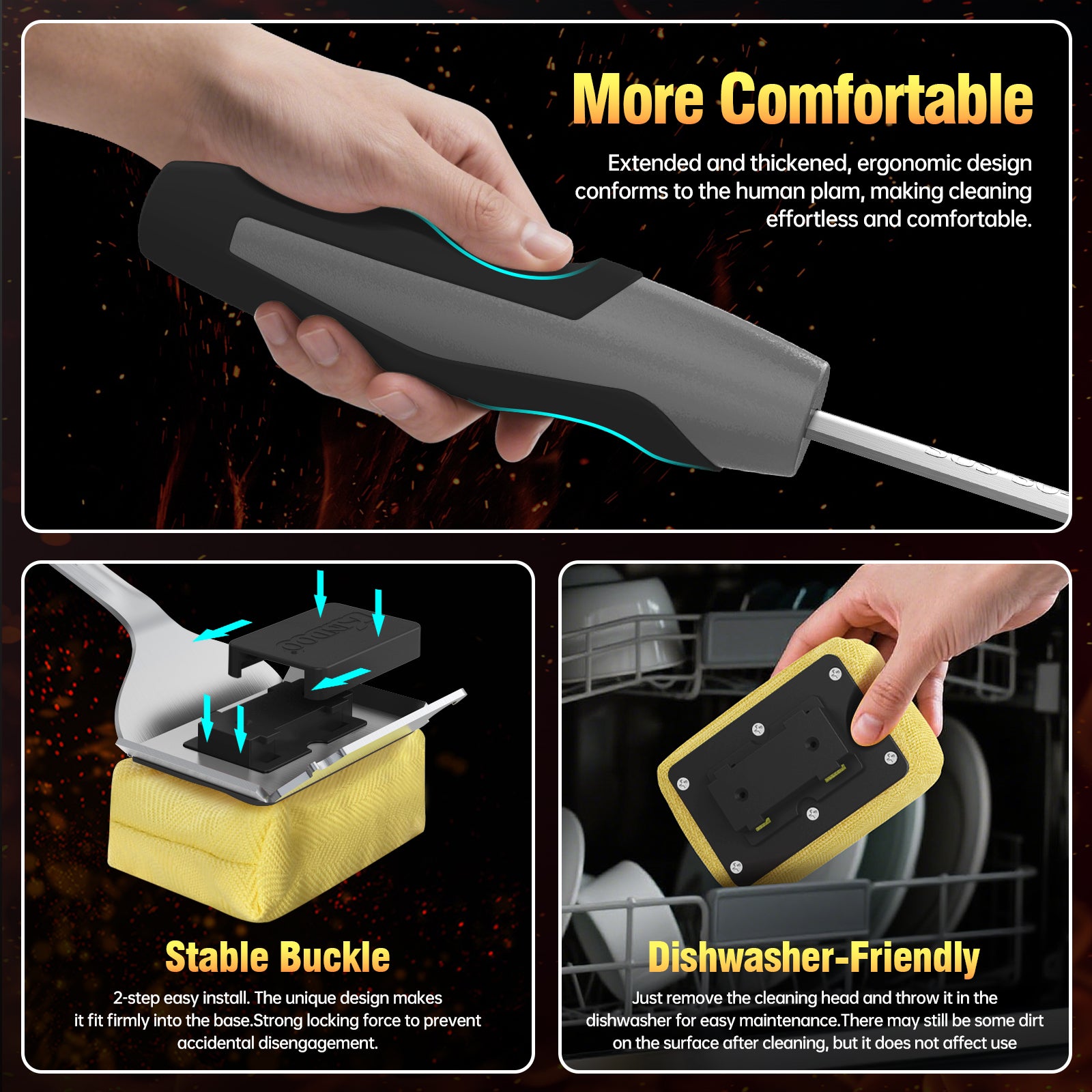 Gray, safe, non-scratching, and bristle-free steam grill brush