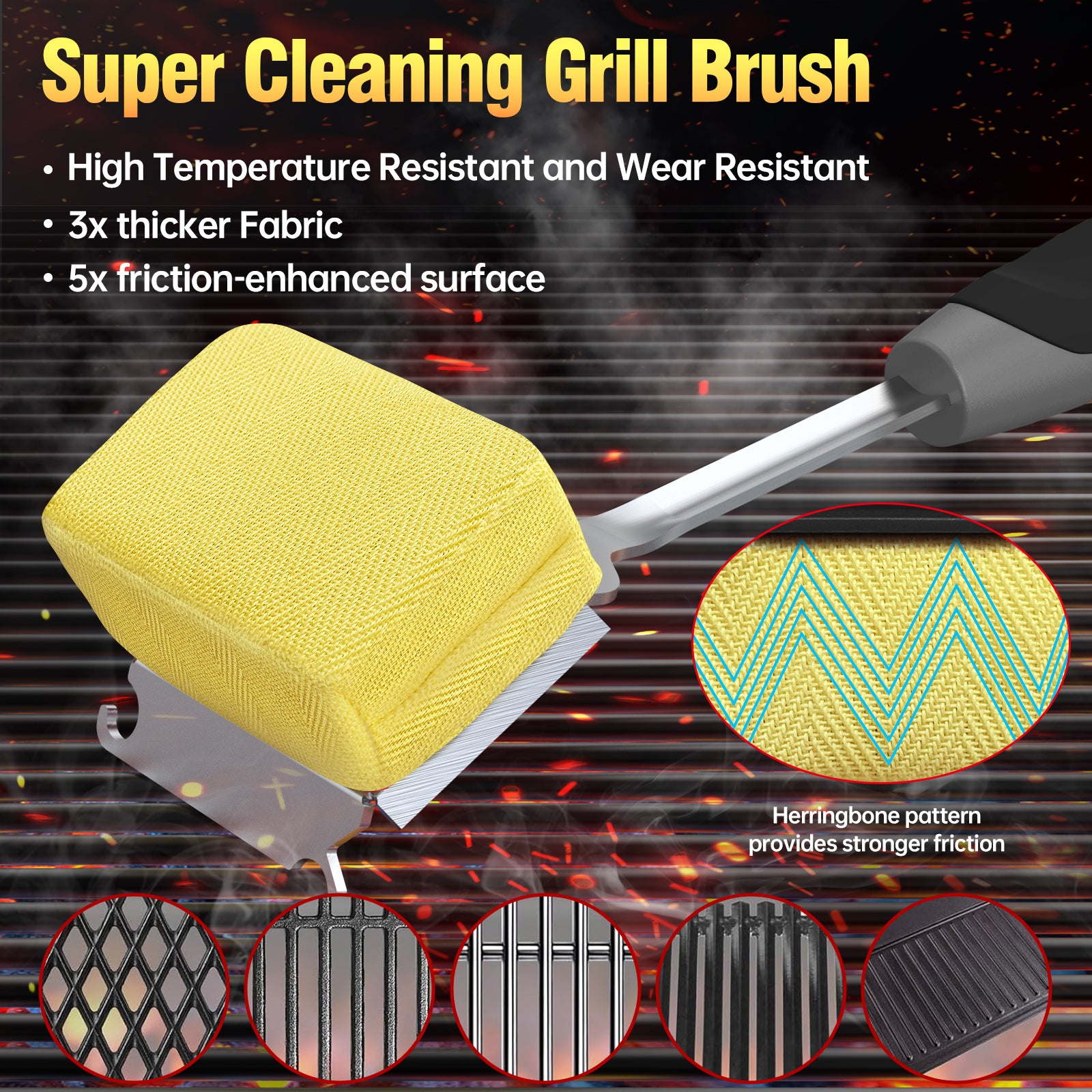 Gray, safe, non-scratching, and bristle-free steam grill brush