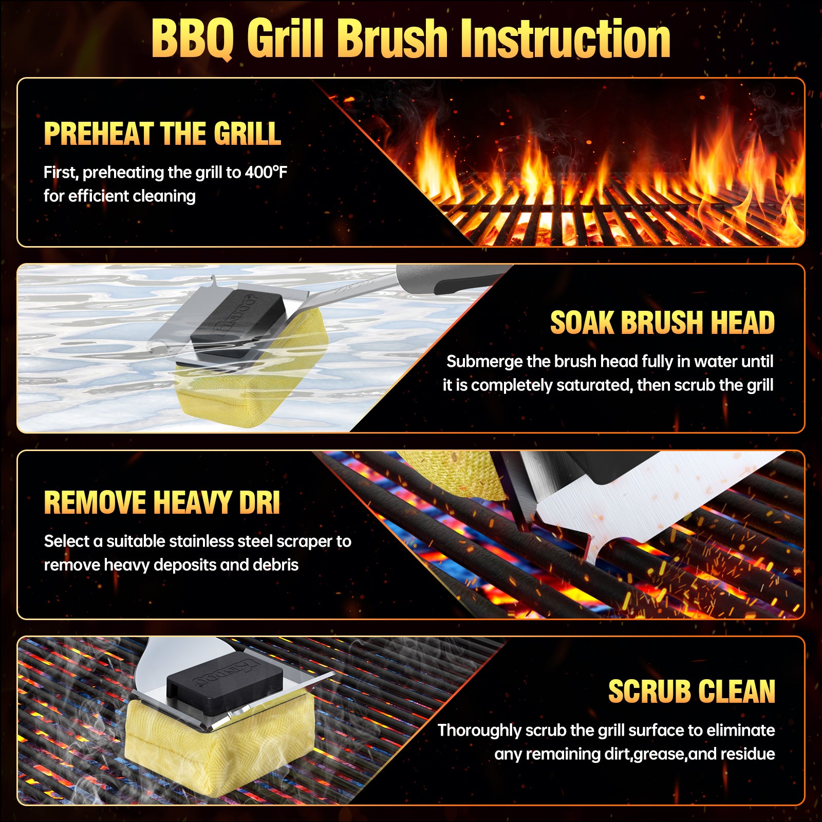 Gray, safe, non-scratching, and bristle-free steam grill brush